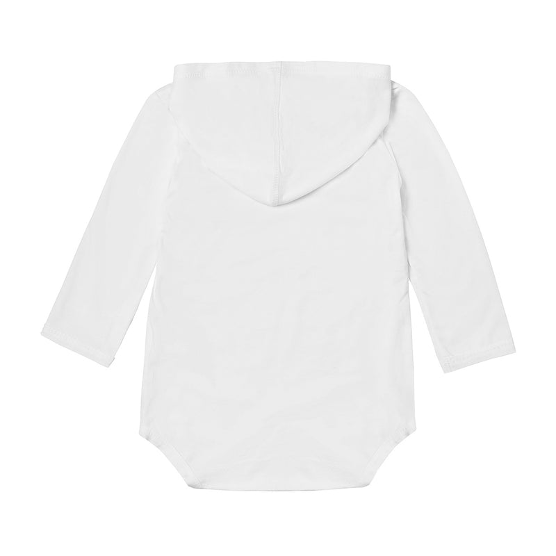 Back of the Baby Boy's Hooded Sunzie in White|white