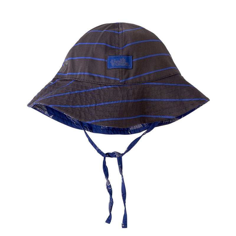 Baby Boy's Reversible Sun Hat in Washed Navy Sail Boat - Reverse View|washed-navy-sail-boat