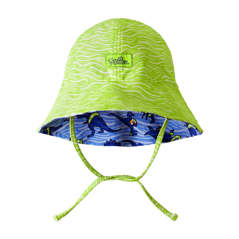 Baby Boy's Reversible Sun Hat in Dino Pool Party - Reverse View|dino-pool-party