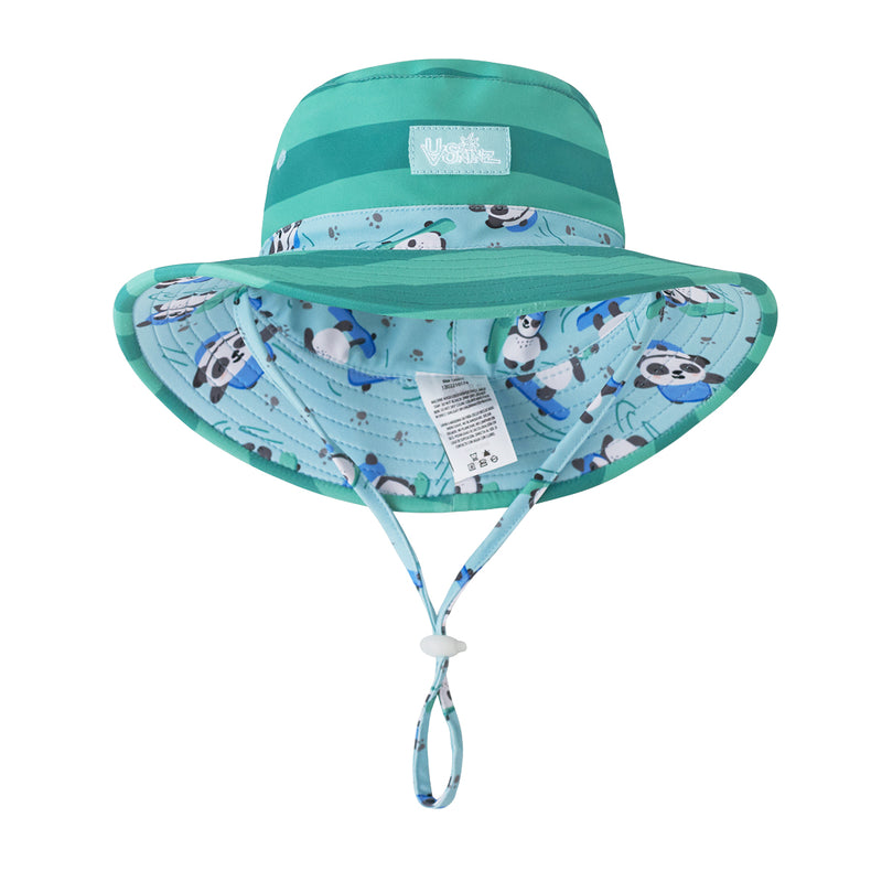 Front of baby boy's swim hat in playful panda|playful-panda