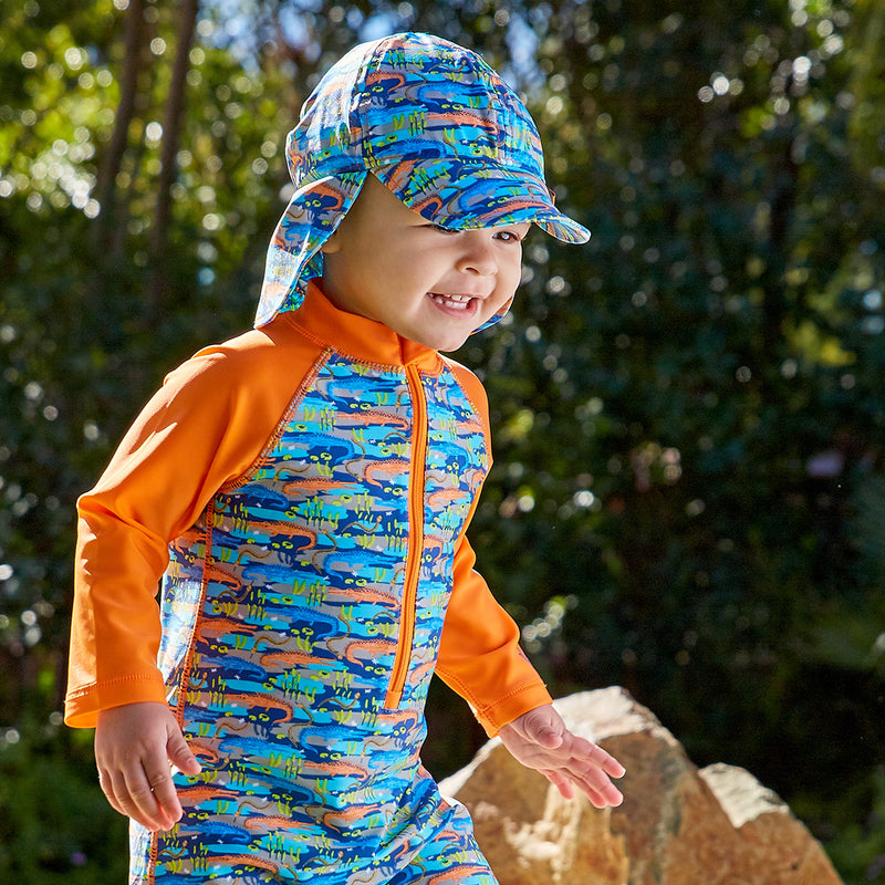 Baby Boy's Swim Flap Hat in Orange Gator|orange-gator