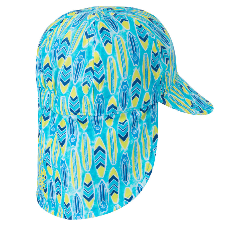 Back View of the Baby Boy's Swim Flap Hat in Lime Punch Surfboard|lime-punch-surfboard