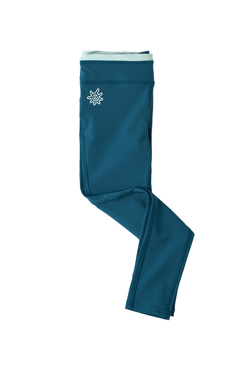 close up of the girls swim tights in dark teal|dark-teal