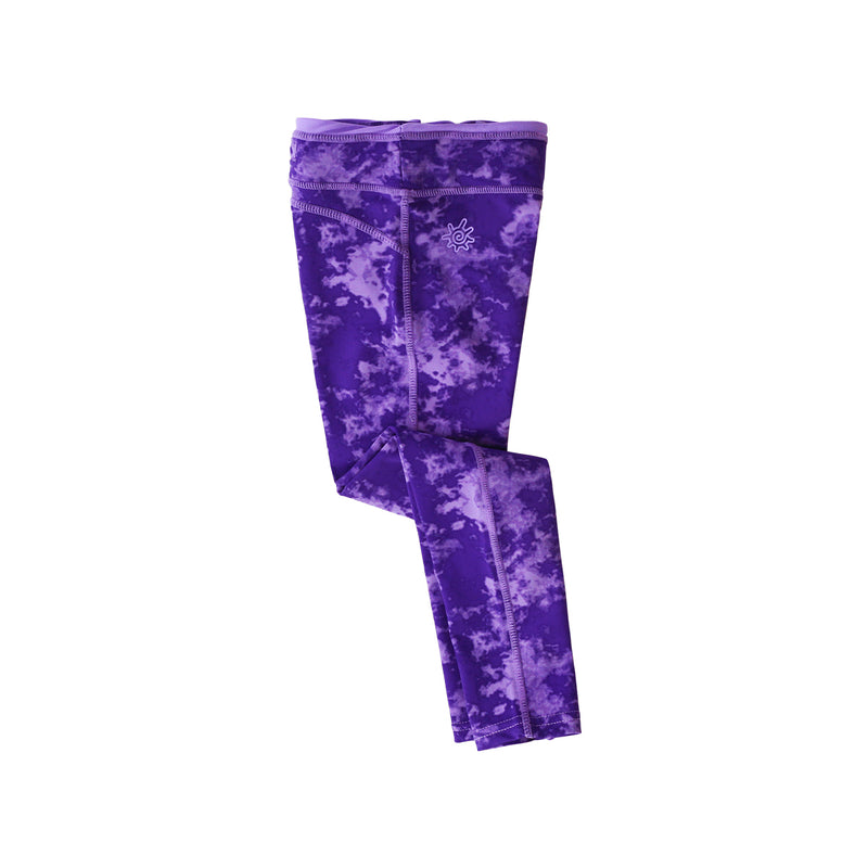 close up of the girls swim tights in purple tie dye|purple-tie-dye
