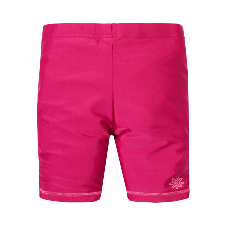Back of girl's swim shorts in hot pink|hot-pink