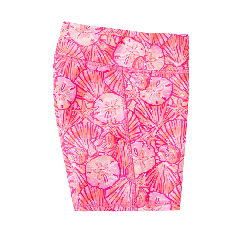 side view of the girl's swim shorts in bubblegum shells|bubblegum-shells