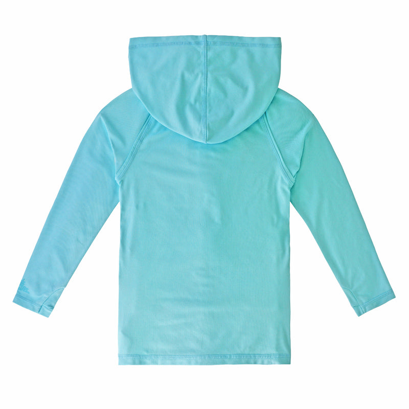 Back of the Girl's Zip-Up Hoodie in Glacier|glacier