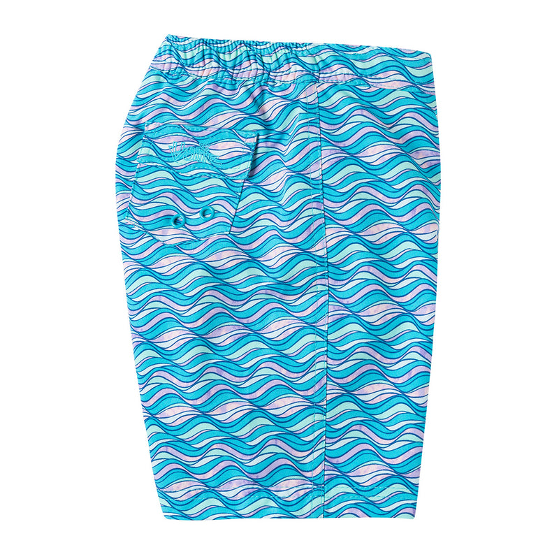 Side View of the Girl's Board Shorts in Aqua Waves|aqua-waves
