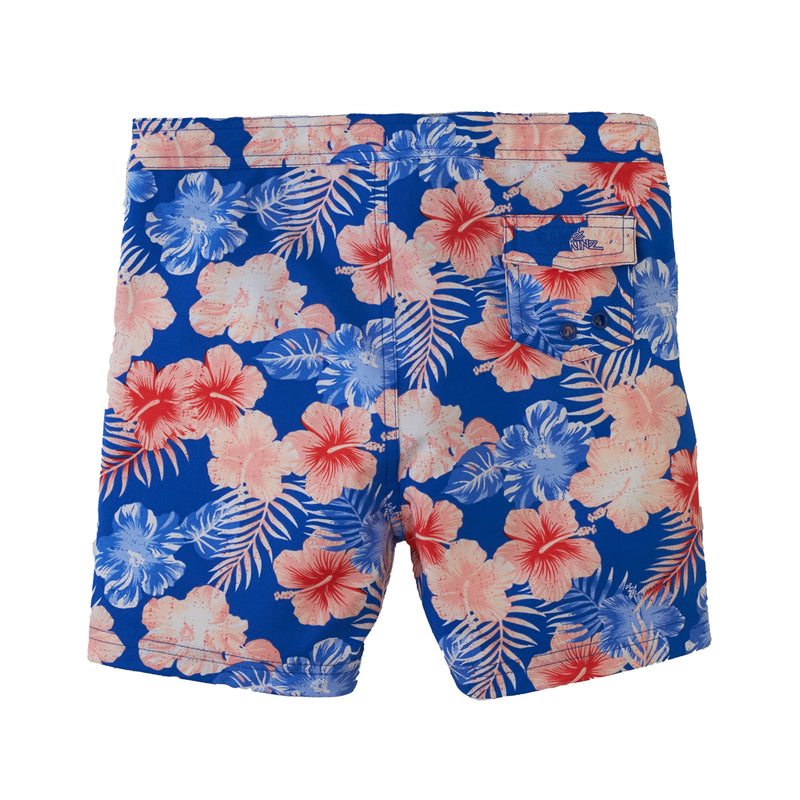 back view of the girls board shorts in americana flowers|americana-flowers