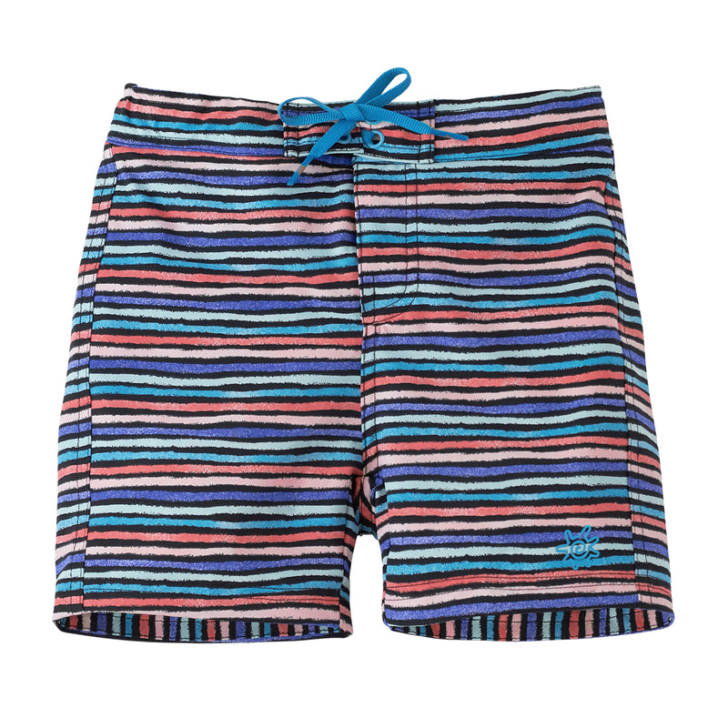 Girl's Board Shorts in Black Rainbow Stripe|black-rainbow-stripe