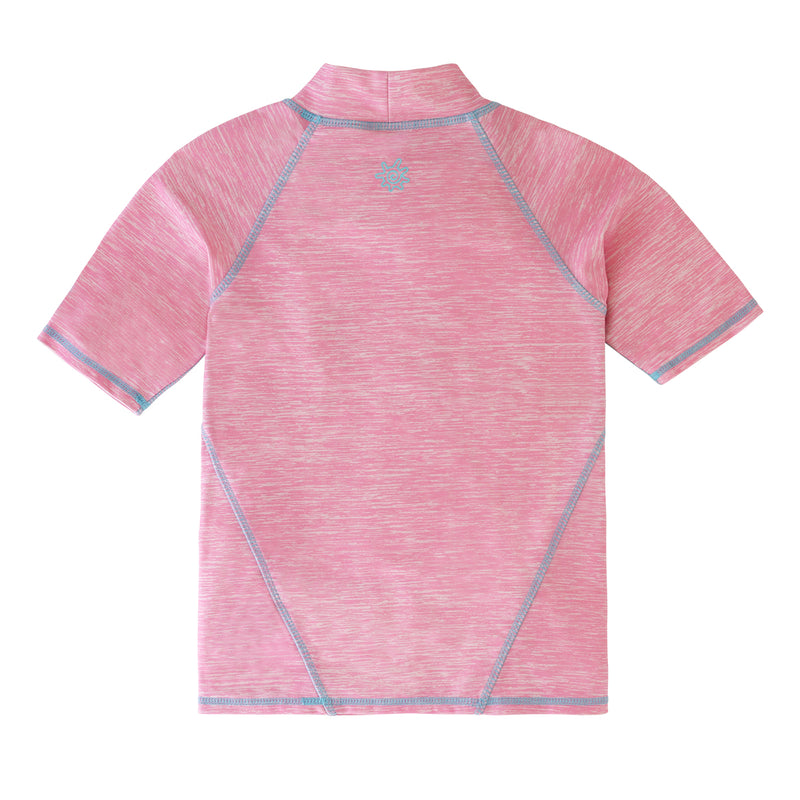 back of the girl's short sleeve sport sun and swim shirt in sea star jaspe|sea-star-jaspe