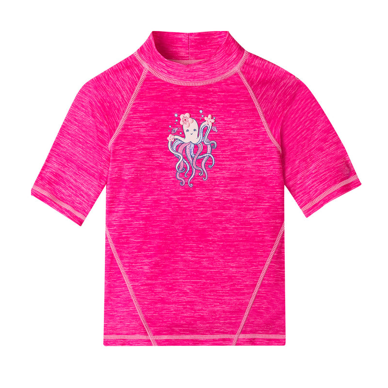 girl's short sleeve sport sun and swim shirt in jaspe hot pink octopus|jaspe-hot-pink-octopus