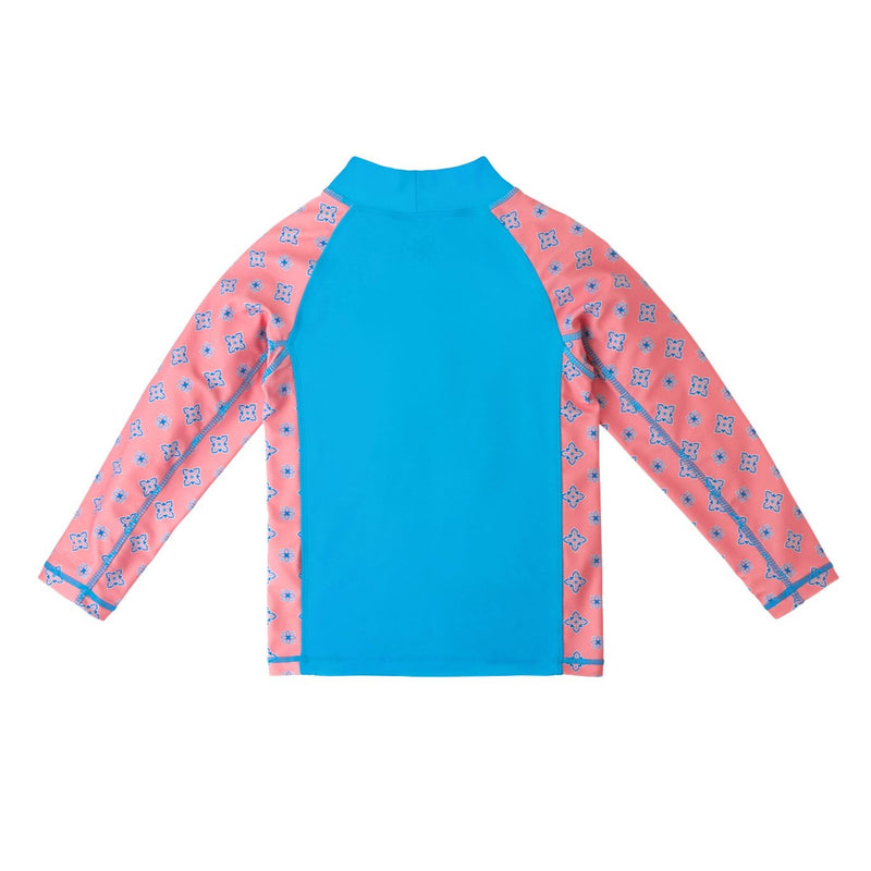 back of the girl's long sleeve UPF swim shirt in hawaiian ocean mini medallion|hawaiian-ocean-mini-medallion