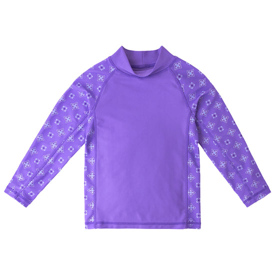 girl's long sleeve UPF swim shirt in purple mini medallion|purple-mini-medallion