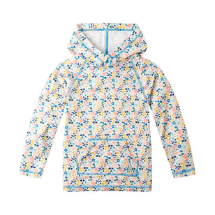 girl's UPF pullover hoodie in beach glass floral|beach-glass-floral