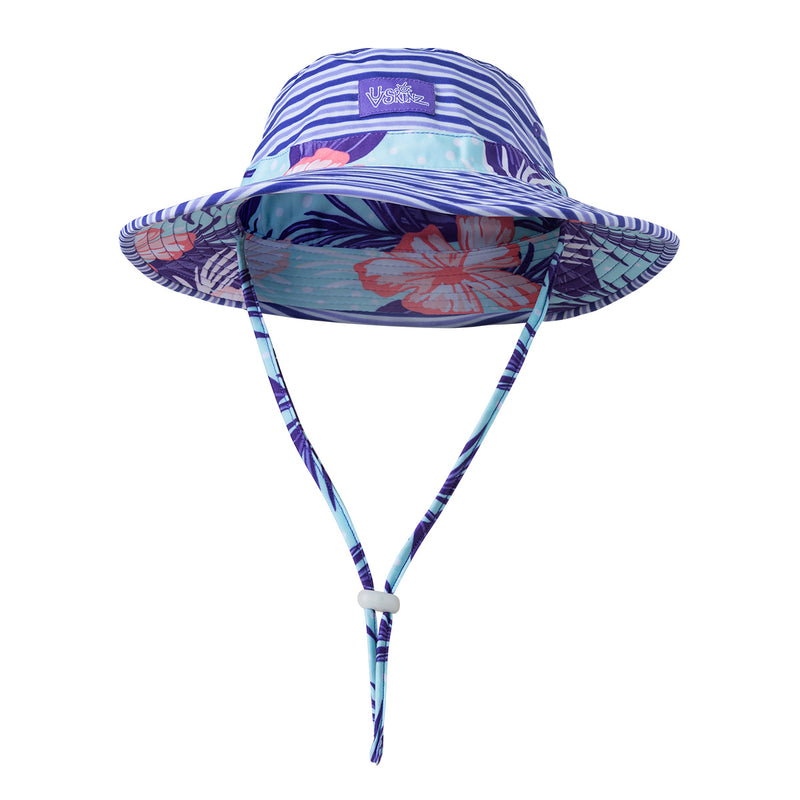 UV Skinz's girls swim hat in hibiscus floral stripe|hibiscus-floral-stripe