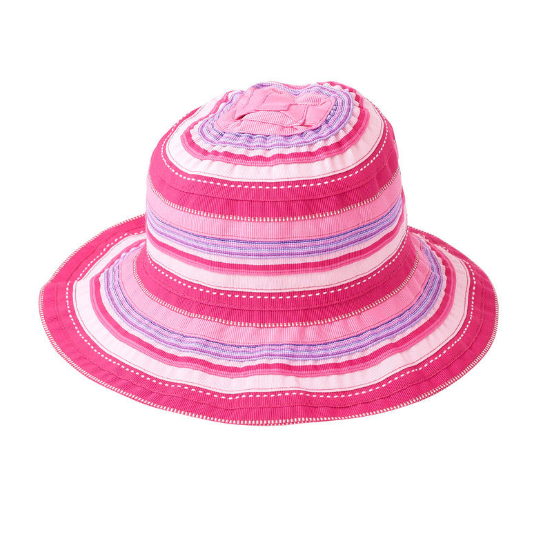 girl's rainbow ribbon bucket hat in hot pink|hot-pink