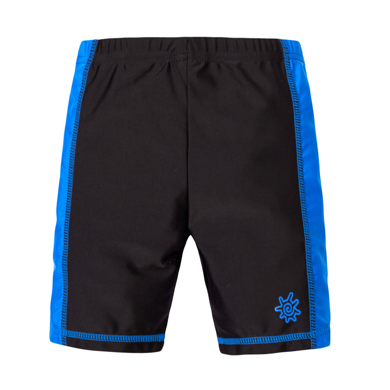 back of the boy's swim shorts in black royal|black-royal