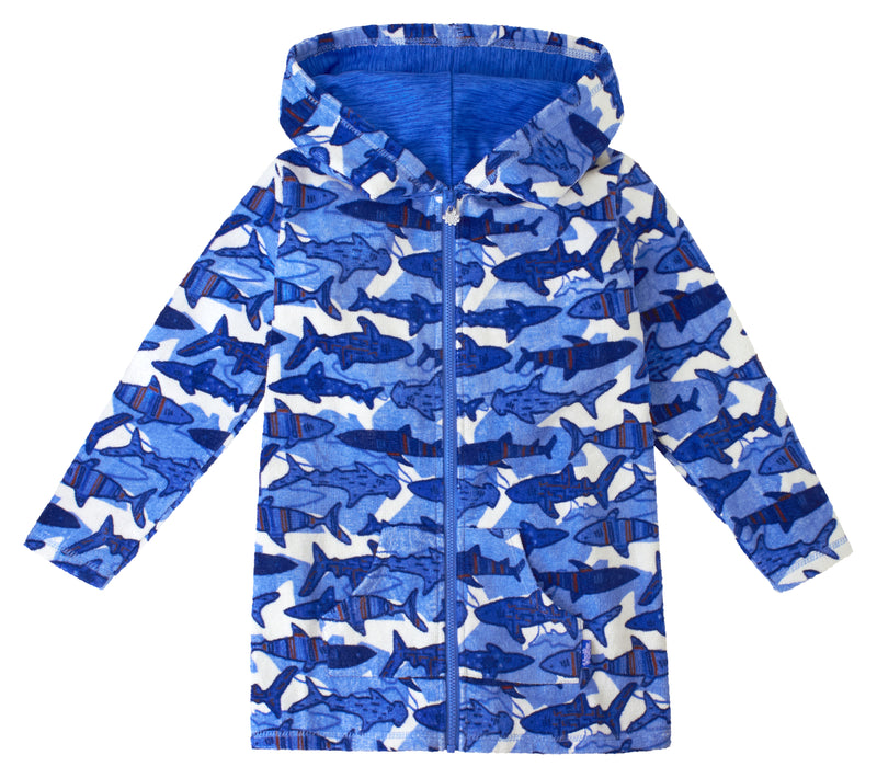 Boy's Hooded Terry Beach Cover-Up in Sharks|sharks