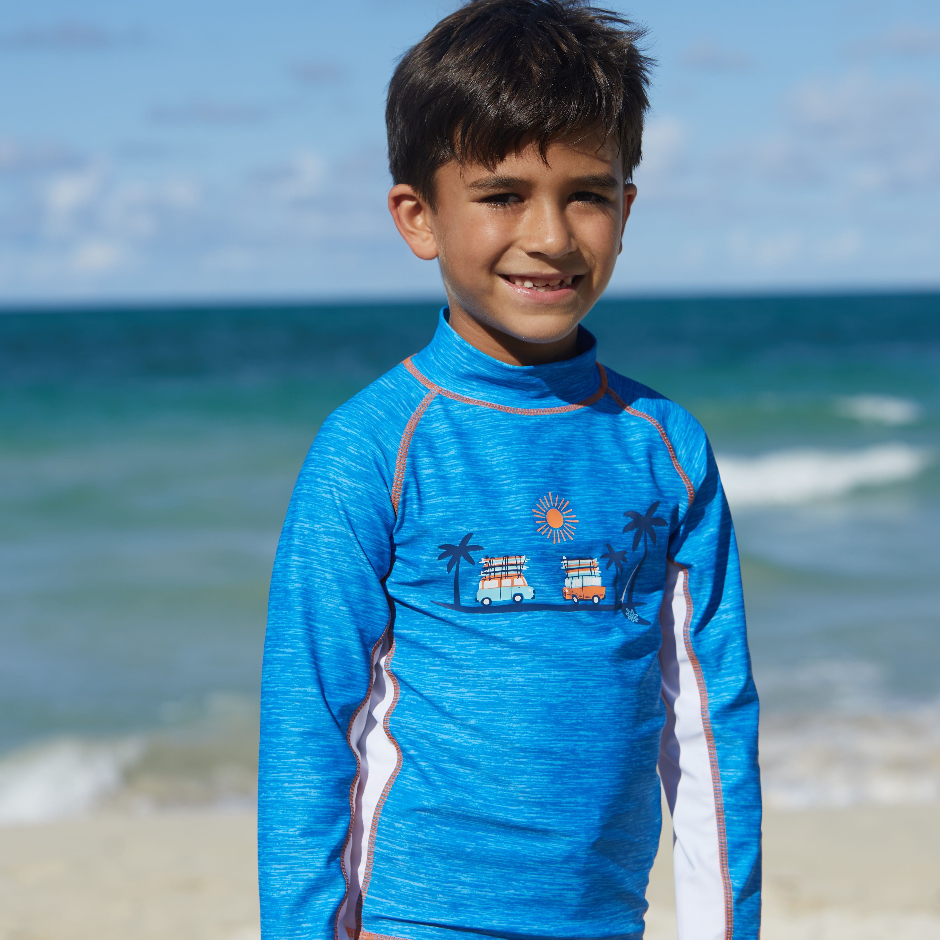 Boy's UPF Long Sleeve Adventure Swim Shirt Sun Protection Swim Shirt