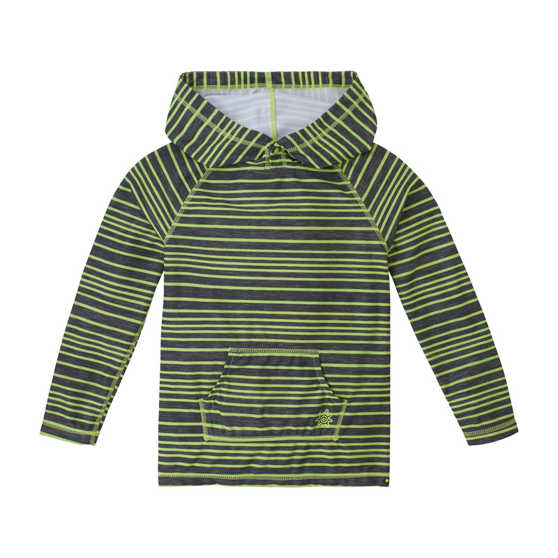 Boy's UPF pullover hoodie in electric stripe green|electric-green-stripe