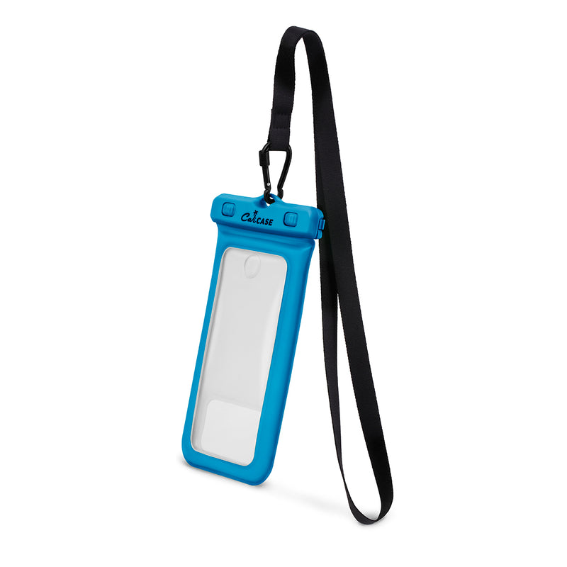 Side View of the Calicase Waterproof Floating Phone Case in Blue|blue