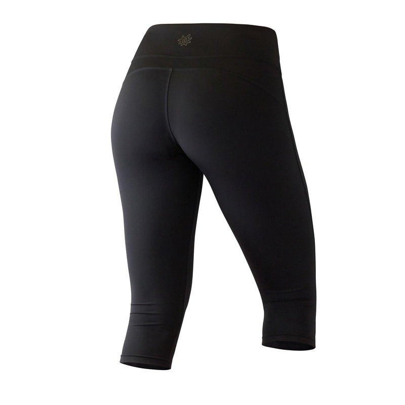 Close Up Back View of the Women's Active Sport Swim Capris in Black|black