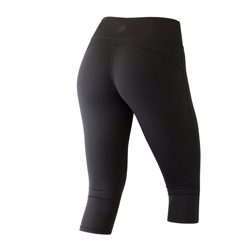 Back View of the Women's Active Sport Swim Capris in Charcoal Charcoal|charcoal