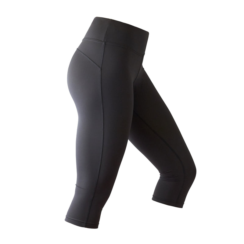 Side View of the Women's Active Sport Swim Capris in Charcoal|charcoal