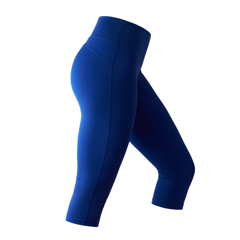 Side View of the Women's Active Sport Swim Capris in Navy Blue|navy-blue