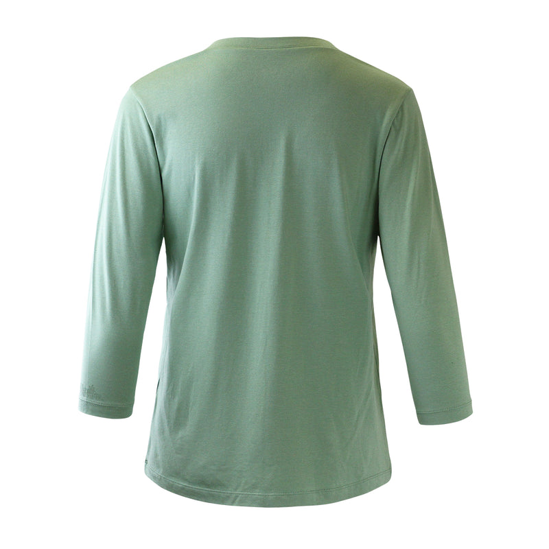 Back of the Women's 3/4 Sleeve V-Neck R&R Tee in Sage|sage