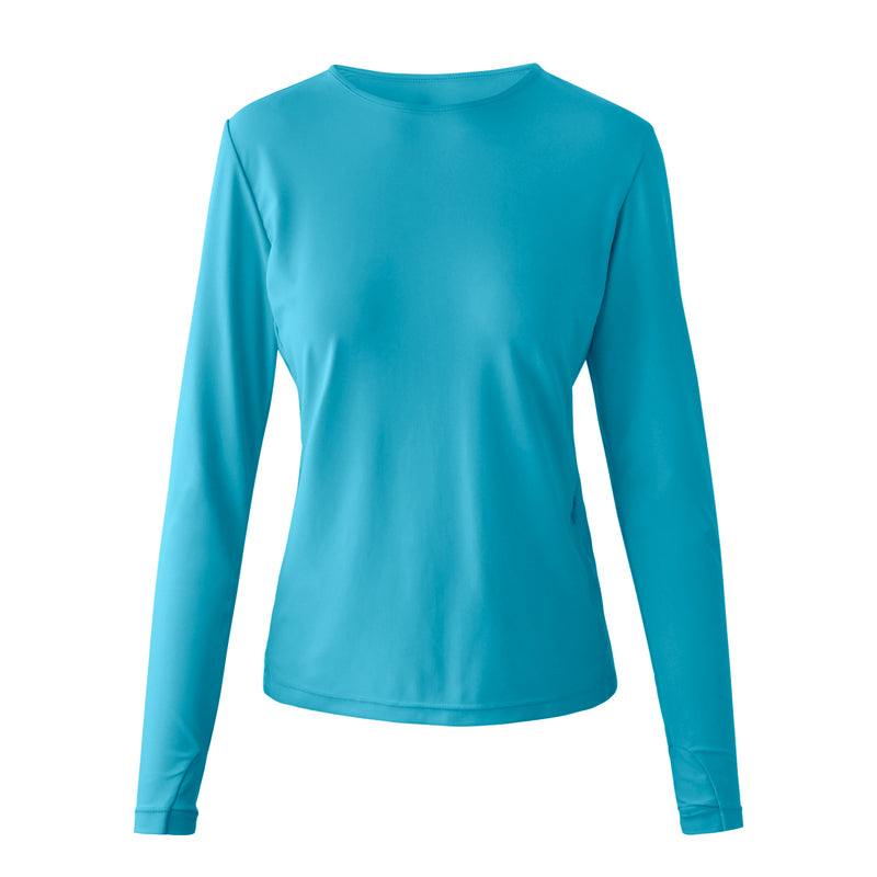 women's long sleeve crew swim shirt in scuba blue|scuba-blue