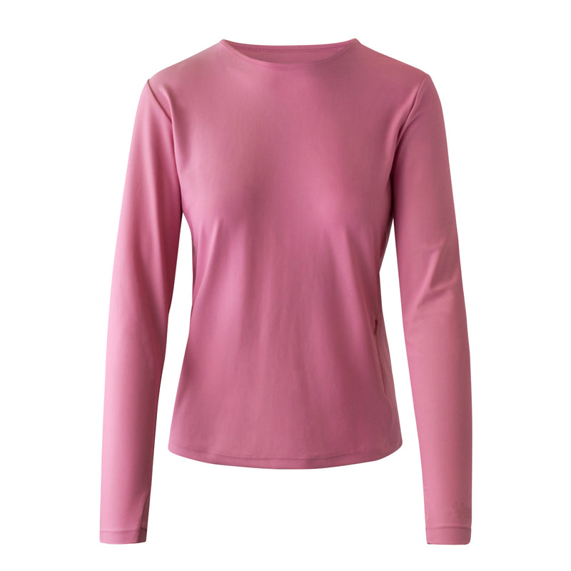 women's long sleeve crew swim shirt in wild rose|wild-rose