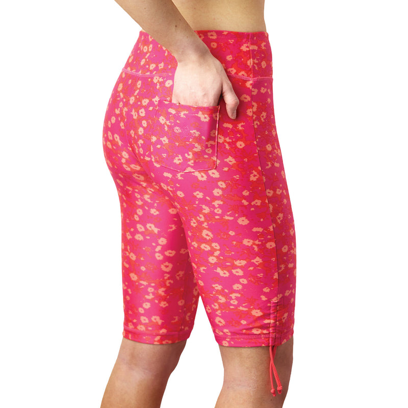 Pocket View of the Women's Active Swim Jammerz in Hot Pink Floral|hot-pink-floral