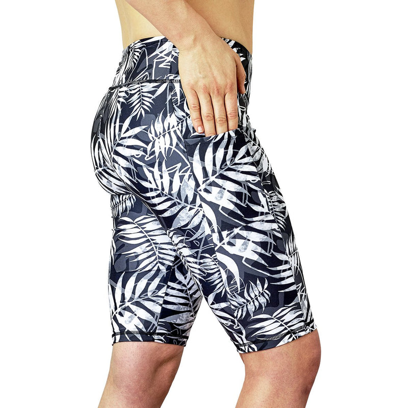 Side View of the Women's Active Swim Jammerz in Black Palms|black-palms