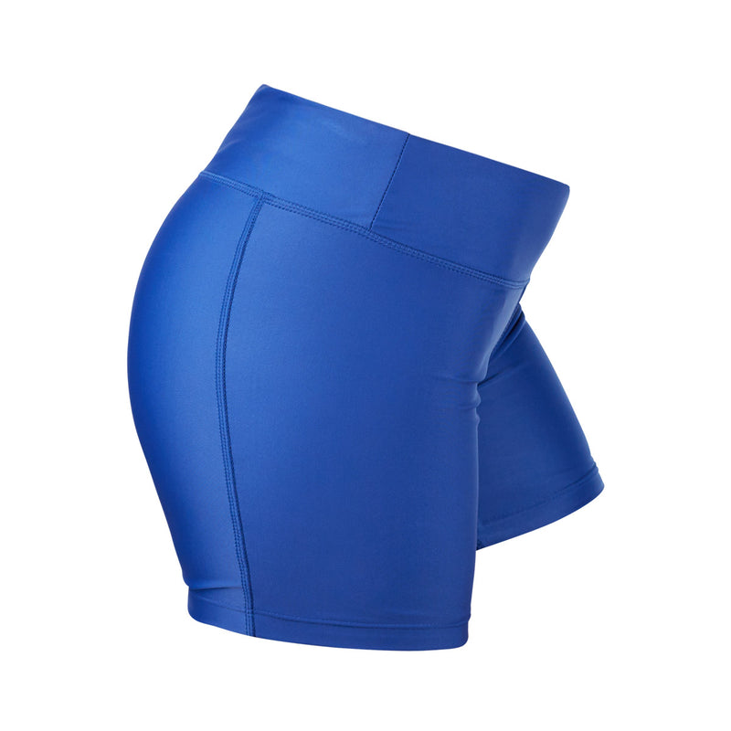 Side View of the Women's Active Swim Shorts in Navy Blue|navy-blue