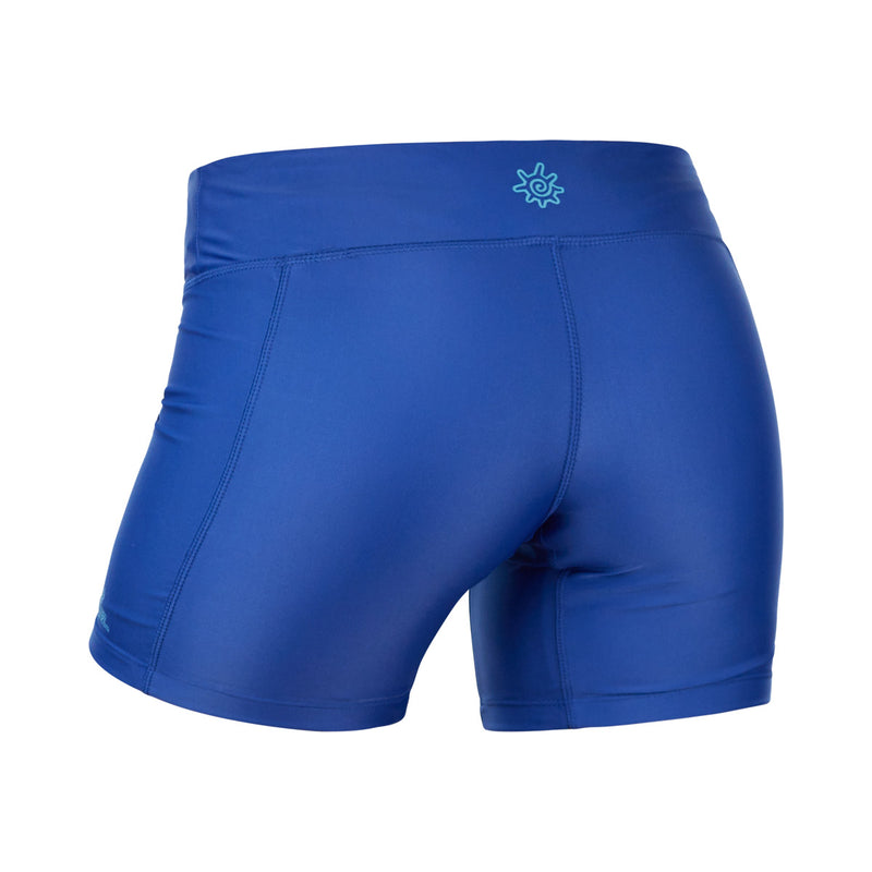 Back View of the Women's Active Swim Shorts in Navy Blue|navy-blue