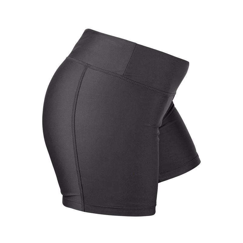 Side View of the Women's Active Swim Shorts in Charcoal|charcoal