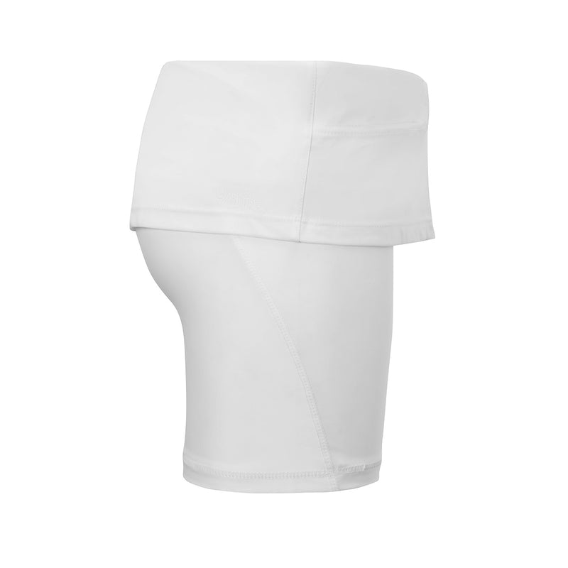 Side of the women's active swim skirt in white|white
