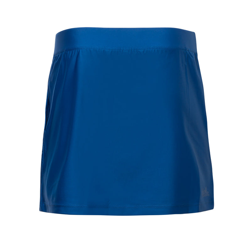 Back of the women's active swim skirt in navy blue|navy-blue