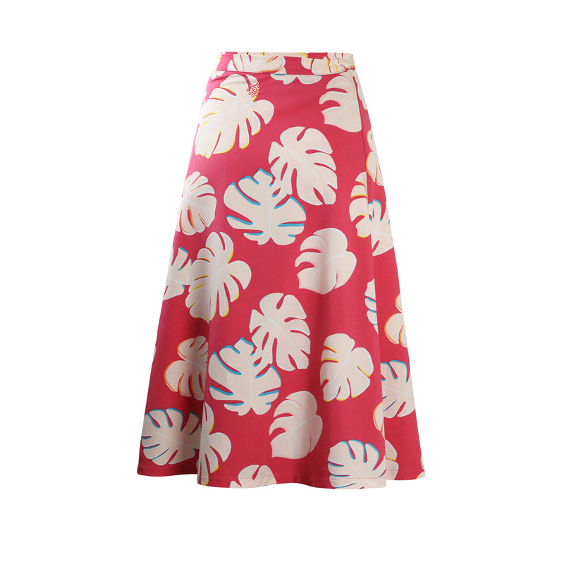 Back View of the Women's Wrap Skirt in Berry Flora|berry-flora
