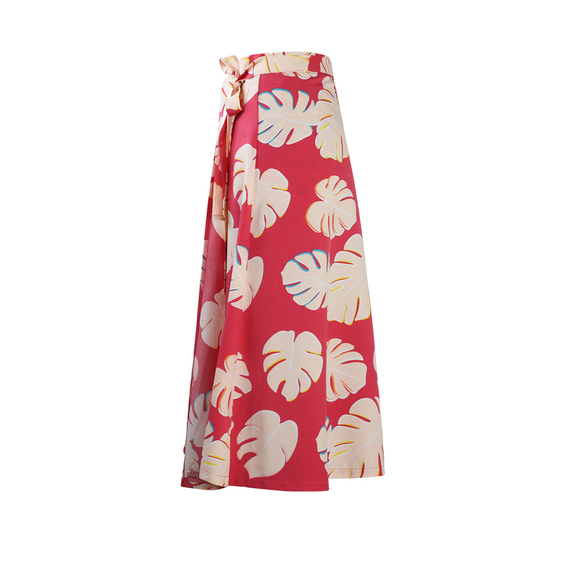Side View of the Women's Wrap Skirt in Berry Flora|berry-flora