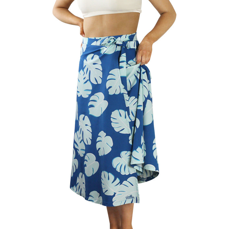 Close Up View of the Women's Wrap Skirt in Mykonos Flora|mykonos-flora