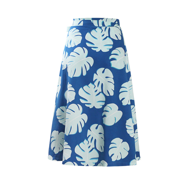 Back View of the Women's Wrap Skirt in Mykonos Flora|mykonos-flora