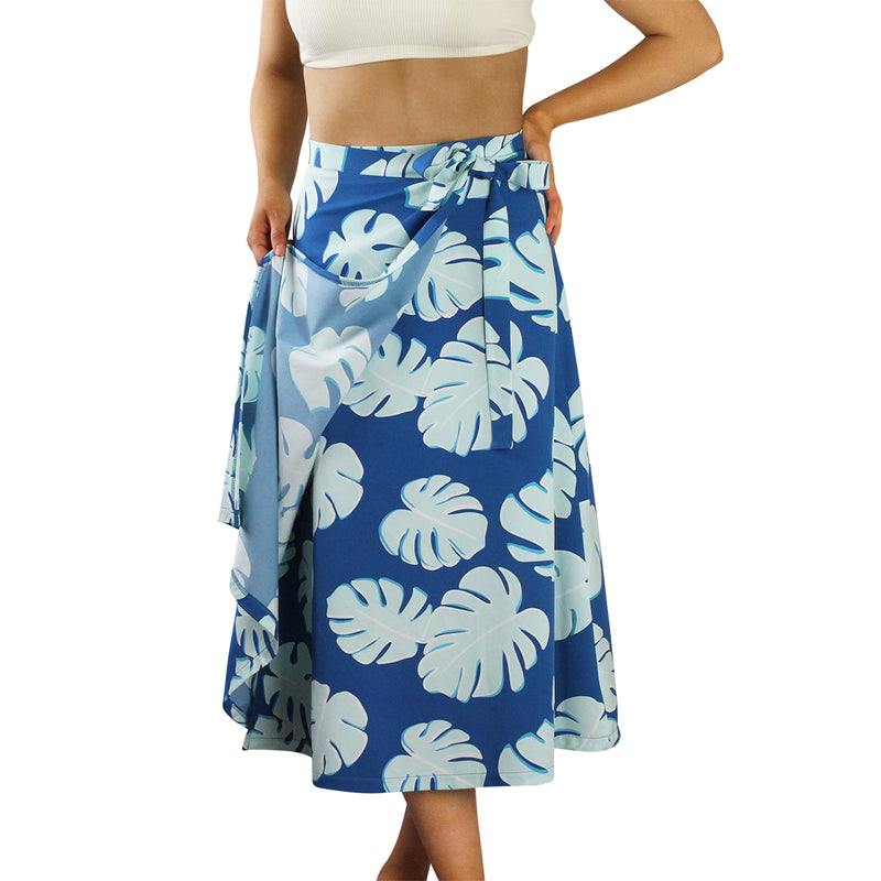 Front View of the Women's Wrap Skirt in Mykonos Flora|mykonos-flora