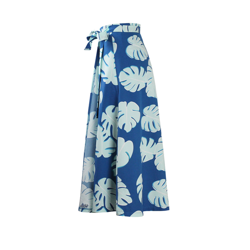 Side View of the Women's Wrap Skirt in Mykonos Flora|mykonos-flora