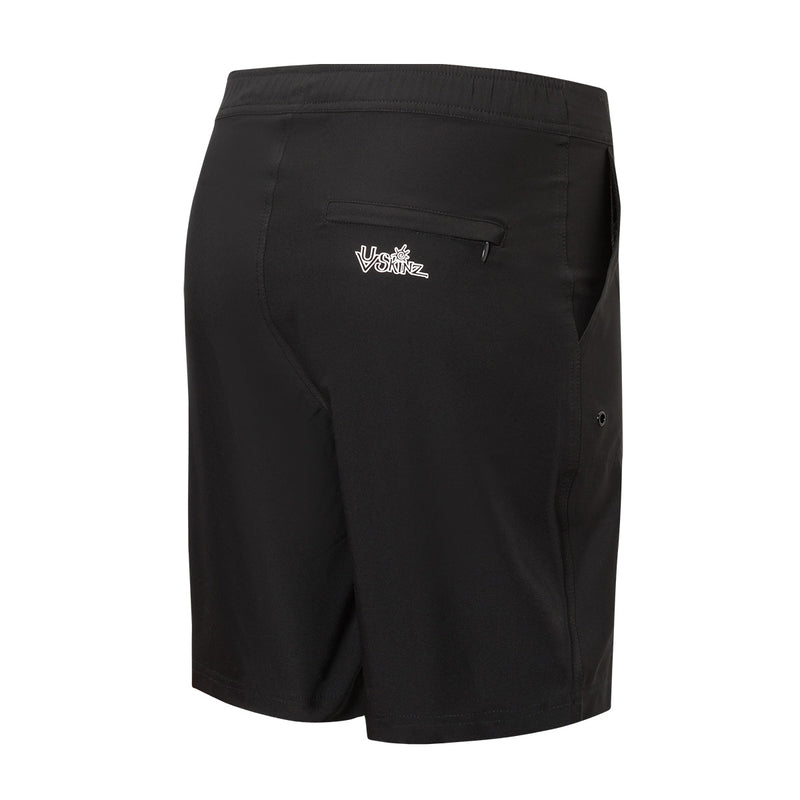 Back View of the Women's Board Shorts in Black|black
