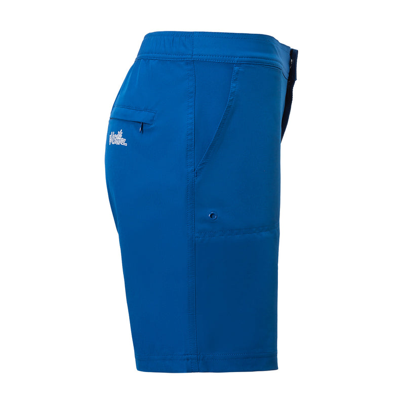 Side of the Women's Board Shorts in Navy Blue|navy-blue
