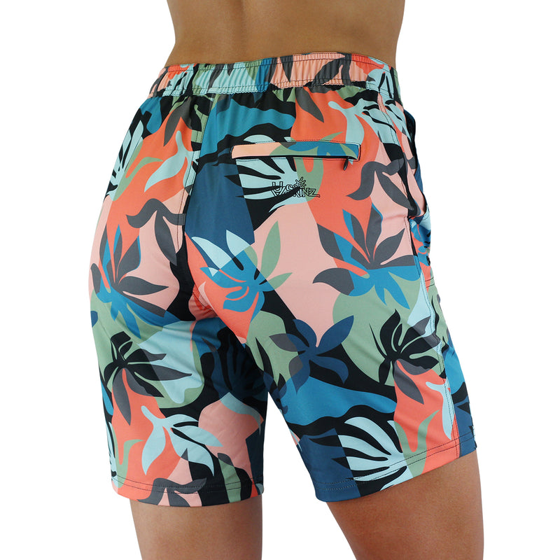 Back View of the Women's Board Shorts in Picasso Bloom|picasso-bloom
