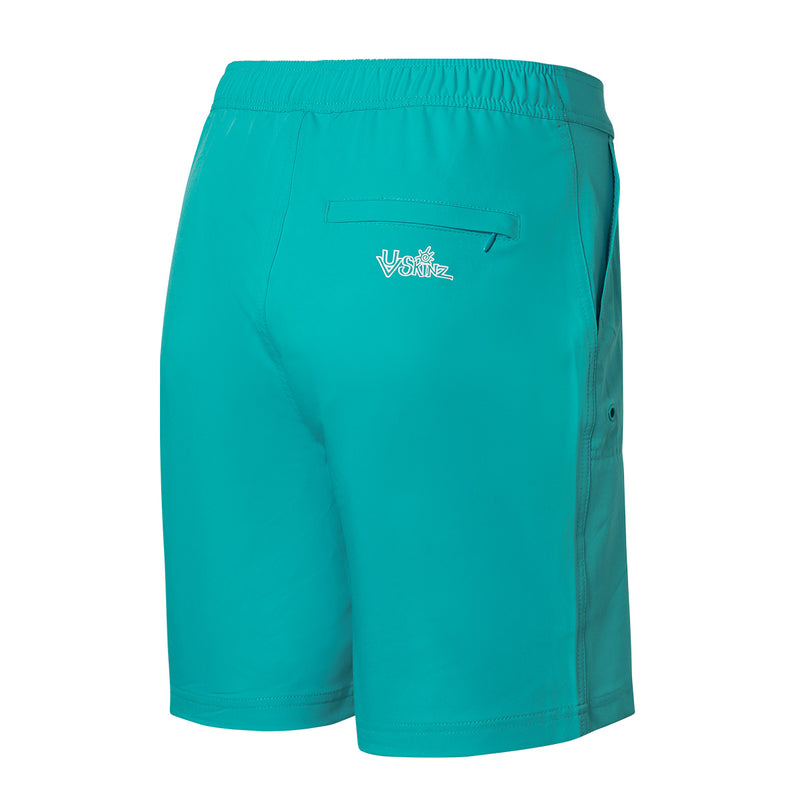 Back View of the Women's Board Shorts in Teal|teal